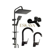Eskaya Siyah Krom 4lü Full Set Robot Duş Banyo Bataryası Banyo Lavabo Ve Mutfak Eviye Musluğu Diğer