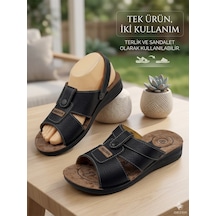 Hem Terlik Hem Sandalet Ayarlanabilir Erkek 4 Nokta Rahat Günlük Terlik Siyahh Taba