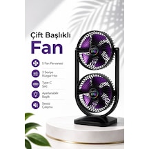 Taşınabilir Çift Başlıklı Sessiz Vantilatör Type-c Girişli, 3 Kademeli Mini Fan