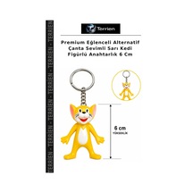 Premium Eğlenceli Alternatif Çanta Sevimli Sarı Kedi Figürlü Anahtarlık 6 Cm