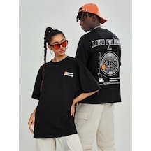 T-shirt - New Galaxy Baskılı Oversize Bisiklet Yaka Kısa Kol Siyah -sevgili Kombini Siyah