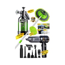 Premium Turbo Vakumlu Kablosuz Mini Araç Süpürgesi Köpük Atan Pompa Teleskopik Mikrofiber Takım
