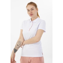 Maraton Sportswear Regular Kadın Polo Yaka Kısa Kol Basic Beyaz T-Shirt 19020-Beyaz