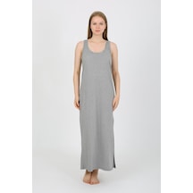 Akbeniz Kadın Kalın Askılı Yırtmaçlı Uzun Gri Gecelik 90110 Gri