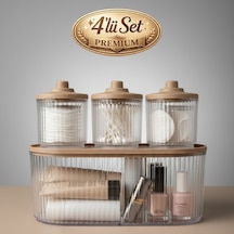 Premium 4'lü Banyo Bakım Seti Organizer Kahverengi