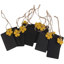 Suntek 10x Mini Sarı Çiçek Dikdörtgen Ahşap Kara Tahta Etiketleri