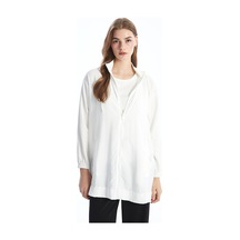 Lcw Modest Ekru Kapüşonlu Düz Oversize Kadın Tunik