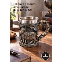 2 Adet Figürlü 3d Kabartmalı Paslanmaz Çelik Kupa Dekoratif Tasarım, İçme Bardağı Mug, 13x10 Cm