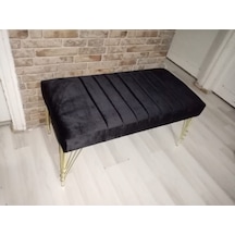Modern Çizgi Model Puf Ayakucu Bench Gold Metal Ayak 120 Cm Siyah