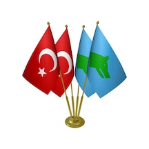 Masa Üstü Göktürk Devleti Bayrağı Türk Bayrağı Dörtlü Pirinç Dire