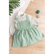Gömlekli Kadife Kız Bebek Salopet Elbise Takım 001