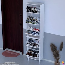 Modilayn Varbi Umay' 2 Li Kapı Önü 52x205x26 Cm Lik 5 Düşer Kapak 10 Göz Bölme Raf Ayakkabılık Beyaz - Meşe
