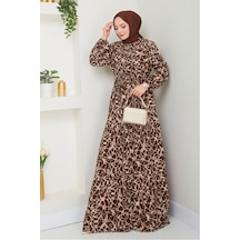 Sevil Yarım Düğmeli Dokuma Viskon Elbise 1504 - Acı Kahve Acı Kahverengi