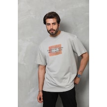 Erkek Baskılı T-shirt Kısa Kol Bisiklet Yaka Regular Fit Rahat Kalıp Tişört - Gri