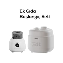 Ek Gıdaya Geçiş Başlangıç Seti 2'li Beyaz Karıştırıcılı Biberon Isıtıcı ve 1 L Elektrikli Buharlı Pişirici