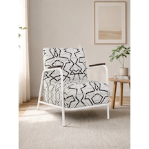 Atlas Model Berjer Antrasit Geometrik Desenli Soft Kumaş Tekli Koltuk Beyaz Metal İskelet Kurulu Gönderim