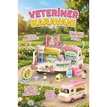Eğitici Dönüşebilen Oyuncak Veteriner Karavanı Oyun Seti 26 Parça Müzikli Evcil Hayvan Bakım Pet Spa