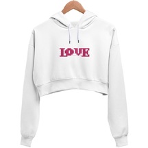 Love Tasarımı Kadın Crop Hoodie Kapüşonlu Sweatshirt
