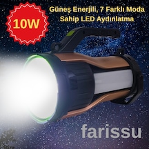 Güneş Enerjili, 7 Farklı Moda Sahip 10w Led Aydınlatma Solar Panelli Acil Durum El Feneri Çok Renkli