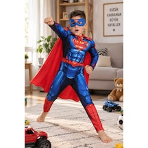 Arya Kostüm Superman Kaslı Kostümü 3-8 Yaş Çocuk Superman Kaslı Kostüm Seti Erkek Çocuk Süper Kahraman Kostümü Doğum Günü, Parti Ve Okul Gösterisi Kostümü Mavi Kırmzı