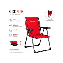 Katlanır Piknik Ve Kamp Sandalyesi - Bardaklıklı - Rock Plus - Kırmızı Çok Renkli