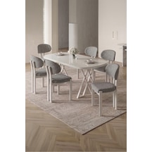 Opss 90x168 Beyaz Mdf Masa, Metal X Ayak, Metal Sandalye, 6 Kişilik Mutfak Masası Takımı Ve Yemek Masası Takımı Gri