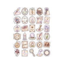 30 Adet Vintage Suluboya Mistik Sticker Seti - Ajanda Scrapbook Defter İçin Estetik Tasarım Çok Renkli