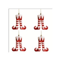 Elf Bacağı Figürlü Yılbaşı Ağaç Süsü 4'lü Set Kırmızı Beyaz Çizgili Asma Süsler 11 Cm Diğer