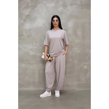 Osy Modal Yumuşak Dokulu Kumaş Oversize Bisiklet Yaka T-shirt Jogger Eşofman Altı Eşofman Takımı - Gri Gri