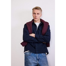 Defacto Boxy Fit Polo Yaka Twill Uzun Kollu Gömlek F7124ax25aunv64 Lacivert-nv64