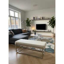 Todekhome Elora Krom Metal Ayaklı Bej Puf / Bench Bej
