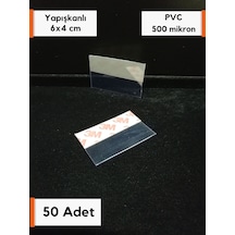 50 Adet Pvc Etiketlik 6x4 Cm Yapışkanlı Şeffaf Etiketlik, Raf Vit