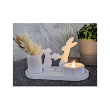 Dekoratif Tavşan Temalı 3'ü 1 Arada Aksesuar Mini Vazo, Mumluk Ve Şık Stand Tealight Dahildir Beyaz - 698993917