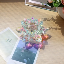 Chacha Home Kristal Nilüfer Çiçeği Obje & Mumluk - Lüks Cam Lotus Sehpa Ve Konsol Dekoru 15 Cm / 10 Cm / 8 Cm / 6 Cm Orta Boy