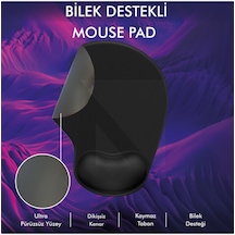 Bilek Destekli Ergonomik Jel Tasarım Mouse Pad Siyah