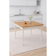 Renlife 70x70 Küçük Yemek Masası Metal Ayaklı Kompakt Mutfak Masası 2 Kişilik Minimal Masa Beyaz Çam