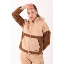Maraton Sportswear Comfort Kadın Kapşonlu Uzun Kol Outdoor Taba Tracktop 21440-taba