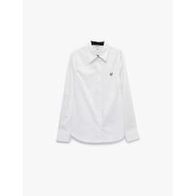 Koton Pamuklu Slim Fit Nakış Detaylı Uzun Kollu Poplin Gömlek Beyaz 7wak60155uw