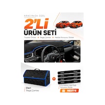 Renault Clıo 5 2019-2026 Uyumlu Torpido Örtüsü + Deri Bagaj Çantası + Sticker Seti - Siyah Mavi