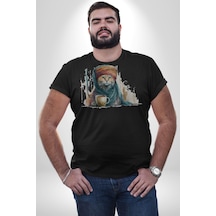 Türk Kahvesi Kedi Unisex Unisex Siyah Organik Baskılı T-shirt Penye Yüksek Kalite Siyah