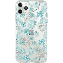 Apple Uyumlu iPhone 11 Pro  Kapak Floral Su Yeşili Tasarımlı Şeffaf Kılıf