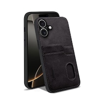 Apple İphone 16 Plus Uyumlu Kılıf Zebana Kartlıklı Lüx Deri Kılıf Siyah