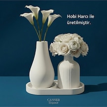 Üçlü Dekoratif Pampas Çiçek Vazosu Seti 13cm - 10cm - 17cm Tepsi 63652133