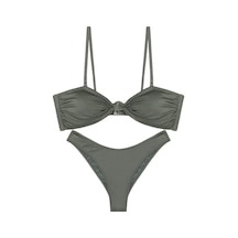 Kaplı Kesim Düğüm Detaylı Ayarlanabilir Askılı Bikini Takımı Haki