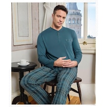 Pijamoni Erkek Düğme Yaka Uzun Kol Mevsimlik Pijama Takımı 6800/10 - 1 Adet Petrol