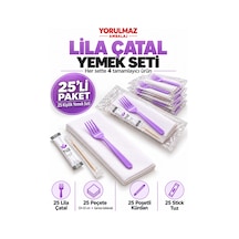 Lüks Lila Çatal Yemek Seti 25 Kişilik 33 33 Cm Garson Katlamalı Peçete, Poşetli Kürdan Ve Stick Tuz