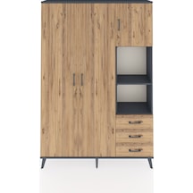 Arges Dolap 5 Raflı 3 Çekmeceli Tek Askılı 132x30x195 Antrasit-çam/çam Atlas Çam/atlas Çam