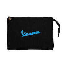 Vespa Text Blue Siyah Clutch Astarlı Cüzdan / El Çantası Siyah