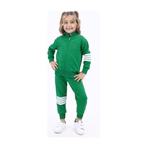 Toontoy Kids Toontoy Kız Çocuk 2'li Takım Nakış Baskılı Dik Yaka Fermuarlı Sweatshirt & Beli Paçası Lastikli Ribanalı Jogger Eşofman Altı - Bant Detaylı & 2 İplik Yeşil