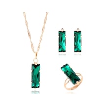 Yeşil Swarovski Taşlı 3 Lü 18 Gp Takı Seti,Sevgililer Günü